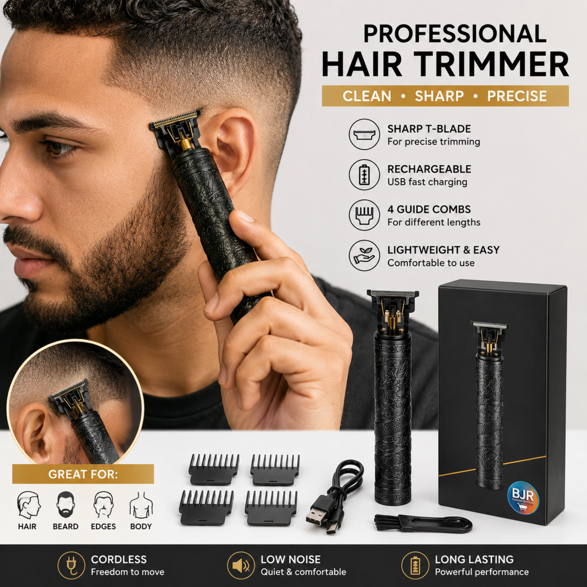 Professional Hair Trimmer – Cordless Beard & Hair Clipper