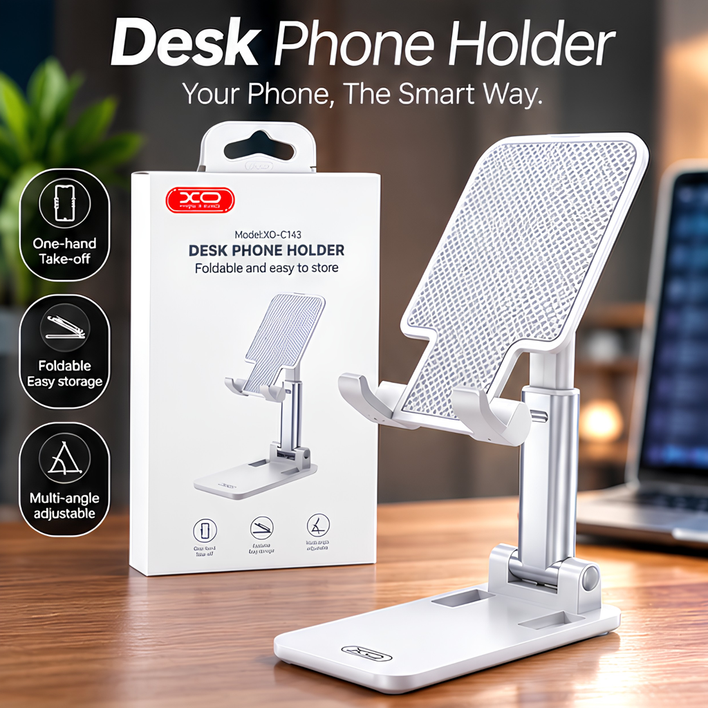 Adjustable Foldable Desk Phone Stand – Multi-Angle Smartphone Holder for Home & Office