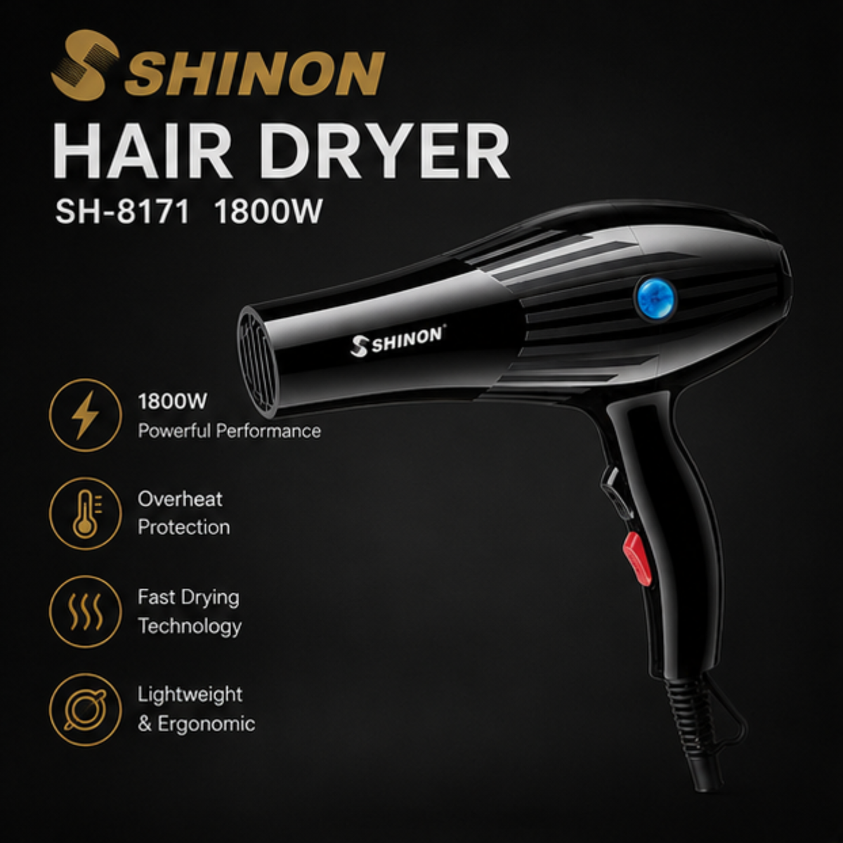SHINON SH-8171 Professional Hair Dryer – 1800W