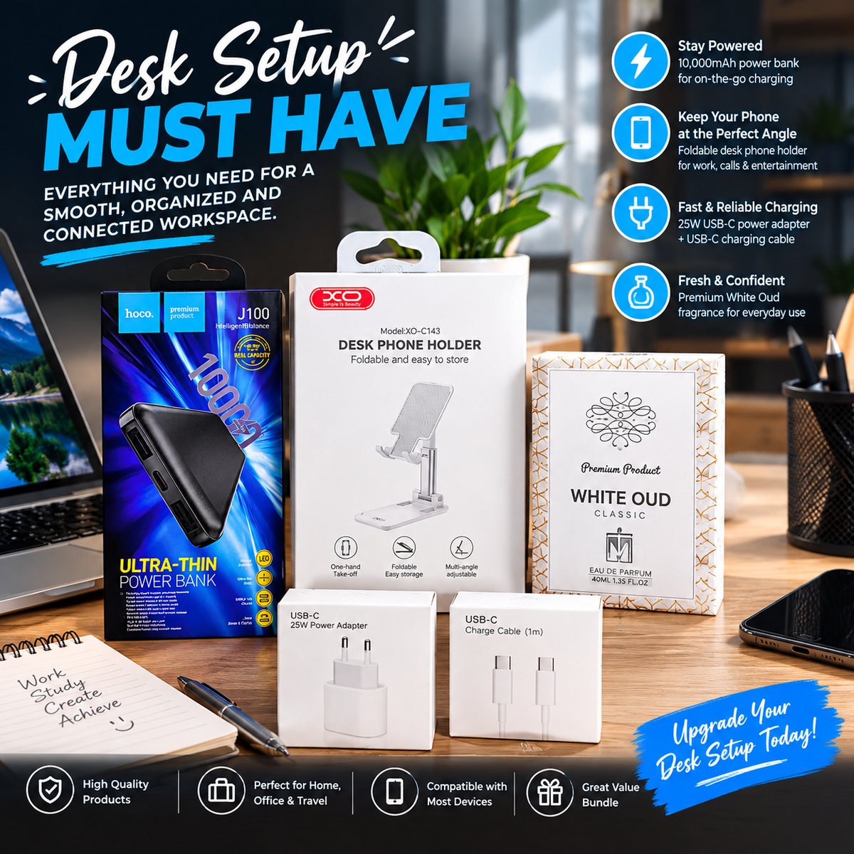 Desk Setup Essentials – Complete Work & Study Workspace Bundle