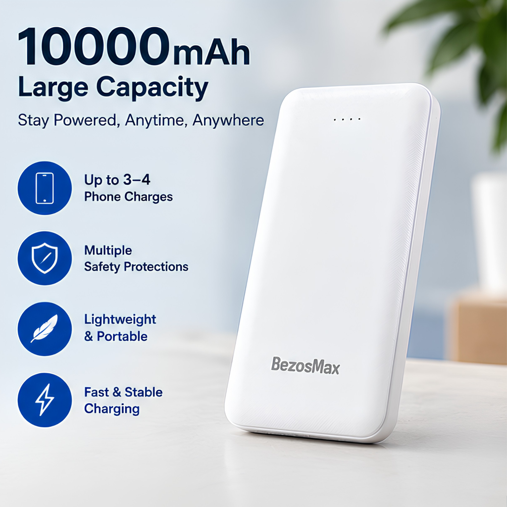 BezosMax 10,000mAh Portable Power Bank – Fast & Reliable USB Charging-FREE SHIPPING