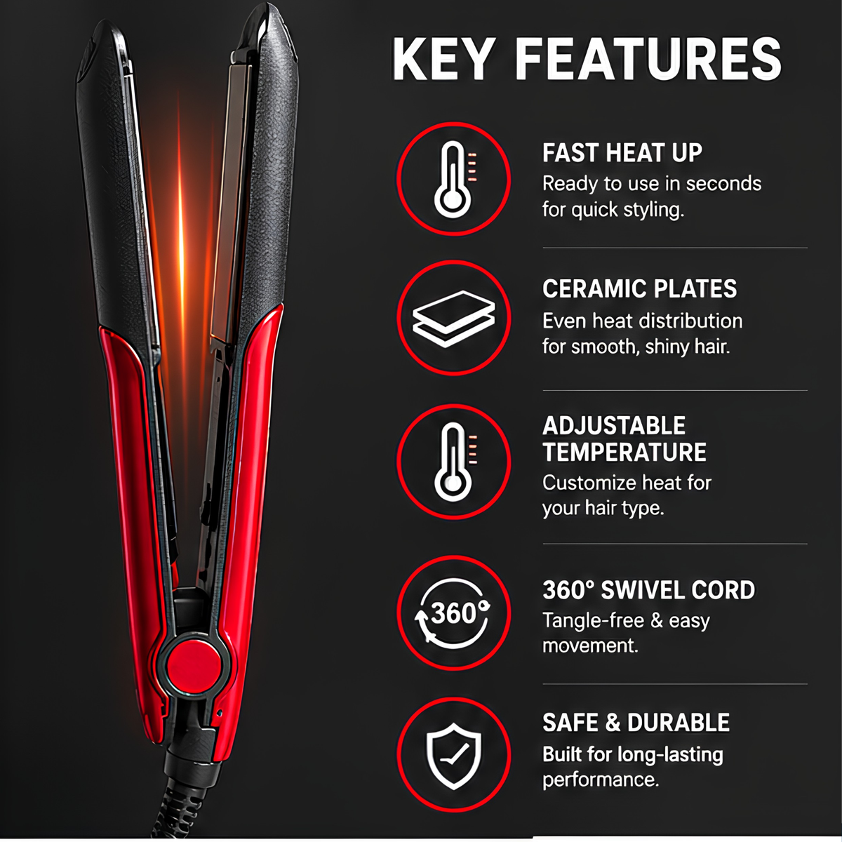 Professional Ceramic Hair Straightener – Fast Heat-Up, Smooth & Frizz-Free Styling