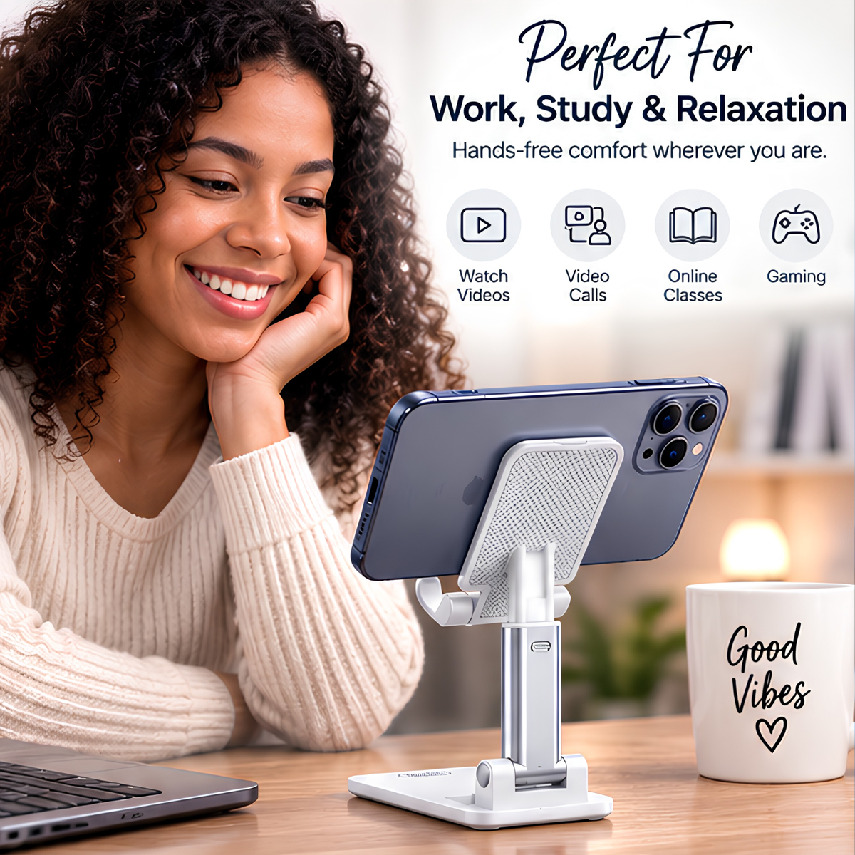 Adjustable Foldable Desk Phone Stand – Multi-Angle Smartphone Holder for Home & Office