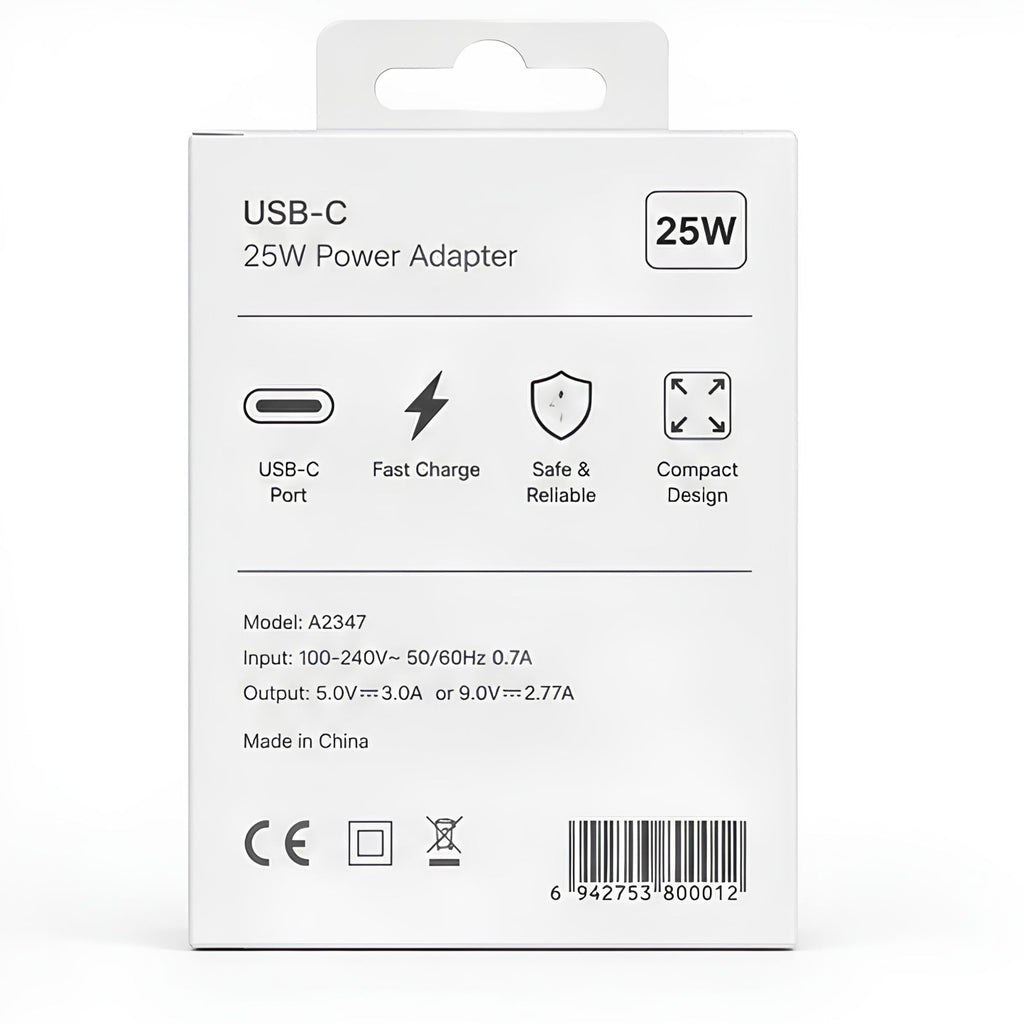 25W USB-C Fast Charger for iPhone & Samsung | Compact Wall Adapter