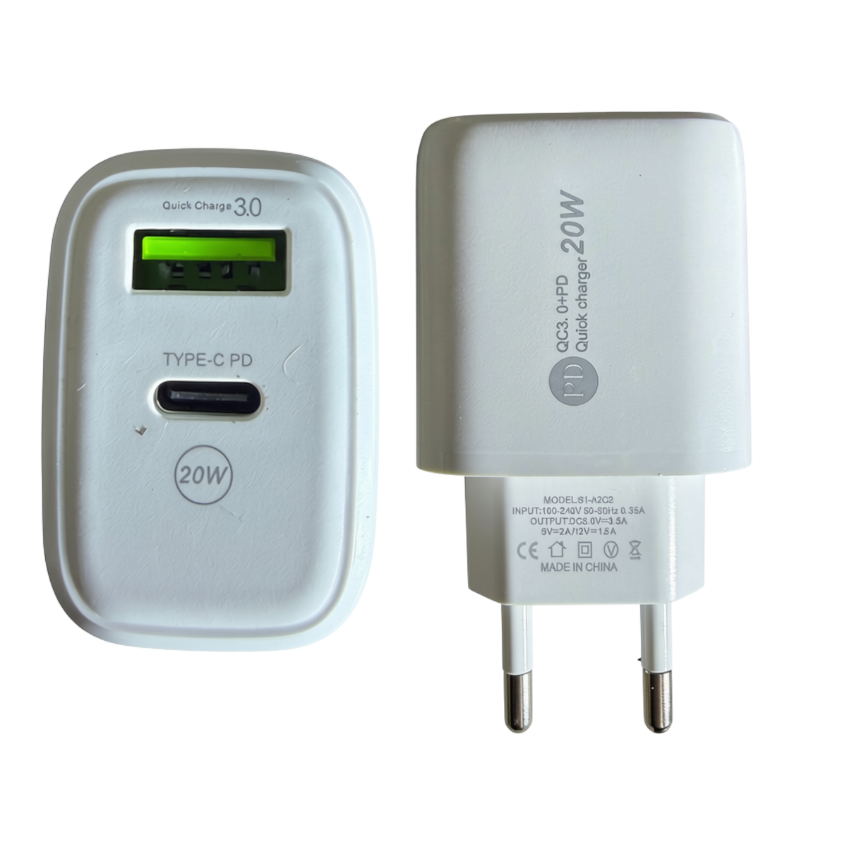 20W Fast Charger Adapter – USB-A & USB-C PD Quick Charge 3.0 Wall Charger