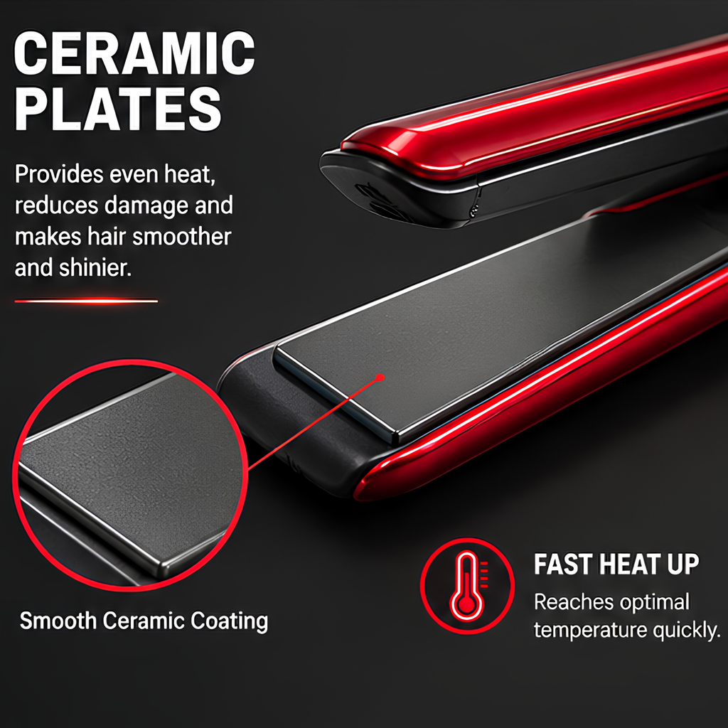 Professional Ceramic Hair Straightener – Fast Heat-Up, Smooth & Frizz-Free Styling