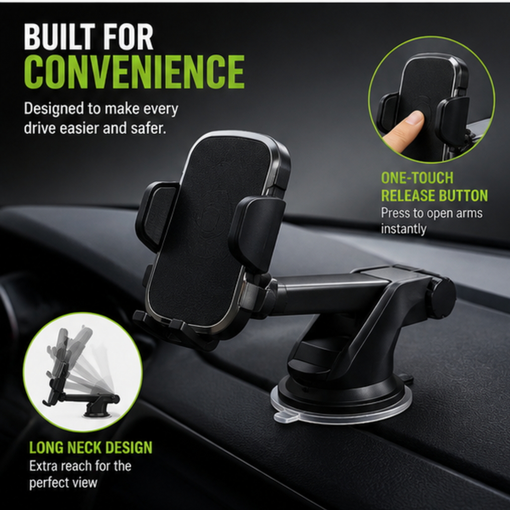 Long Neck One-Touch Car Phone Mount