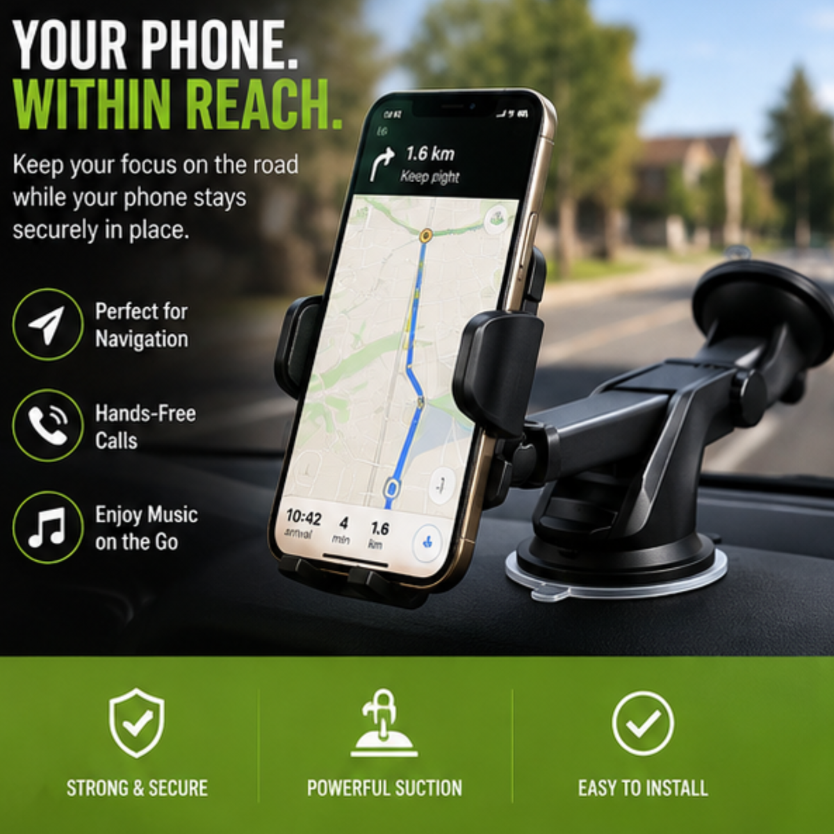 Long Neck One-Touch Car Phone Mount
