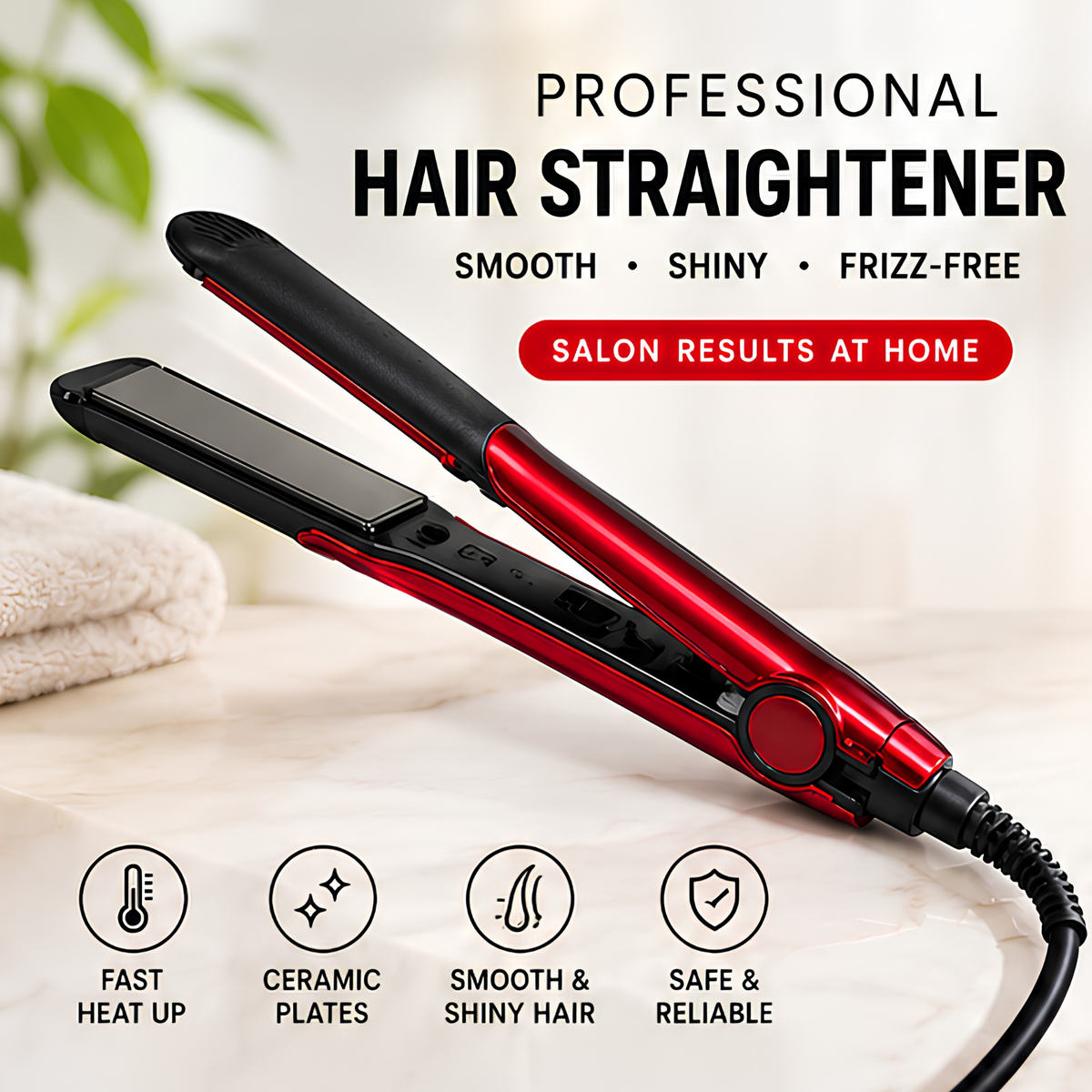 Professional Ceramic Hair Straightener – Fast Heat-Up, Smooth & Frizz-Free Styling