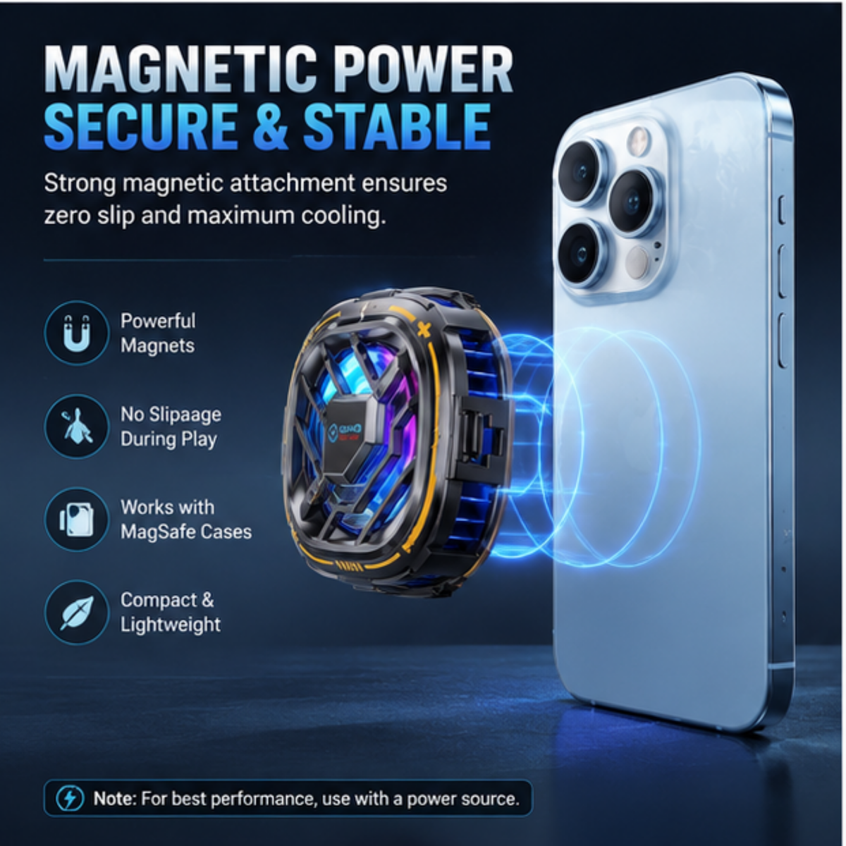 Magnetic Phone Cooler – Fast Semiconductor Cooling for iPhone, Samsung & Android Gaming Phones