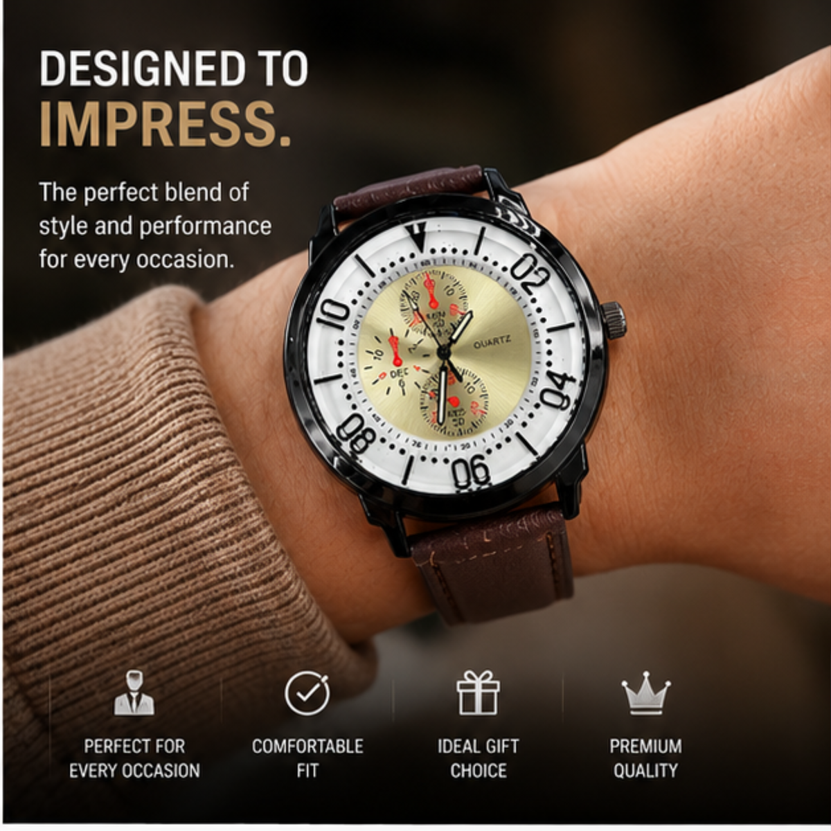 Classic Men’s Quartz Watch – Leather Strap Luxury Wristwatch